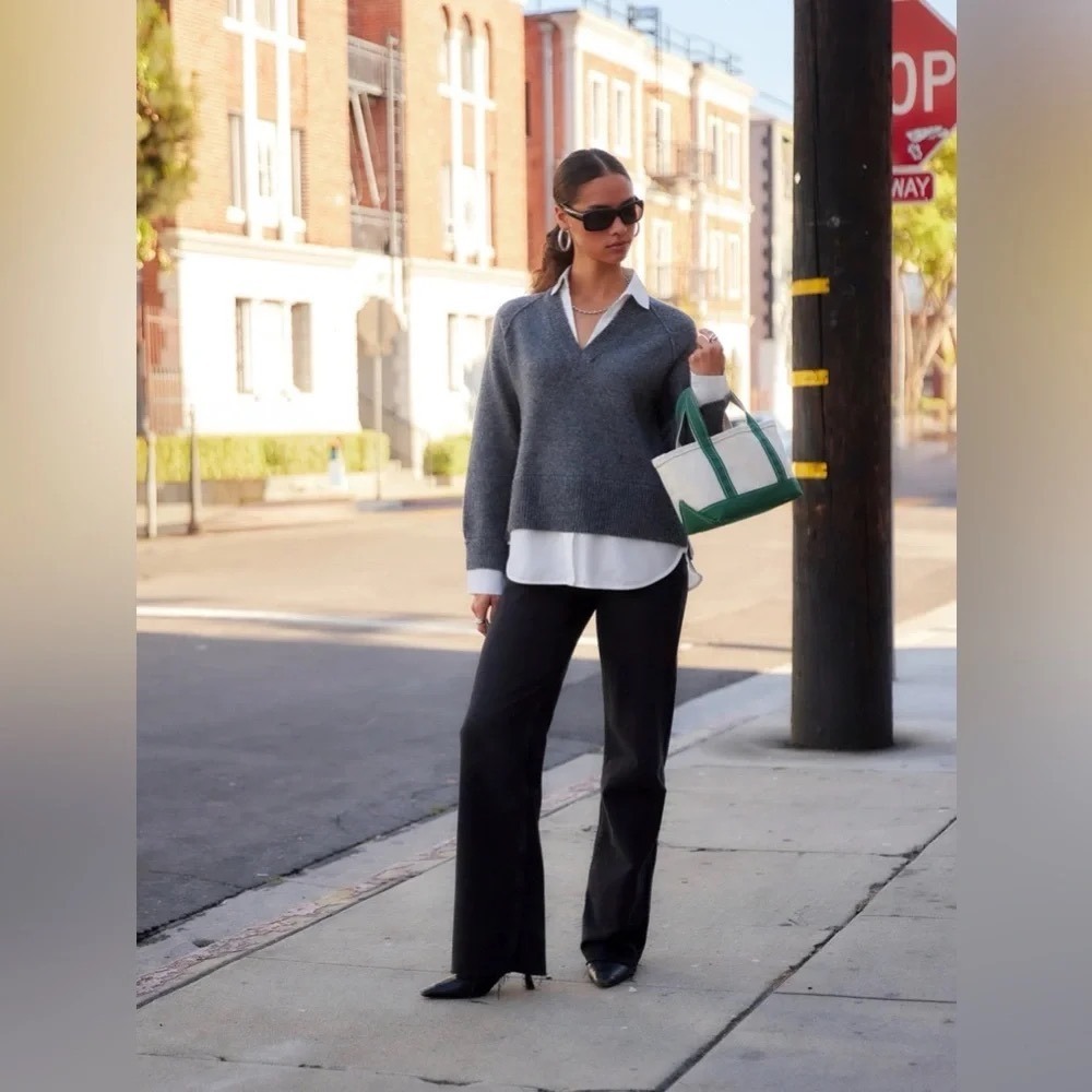 NWT Fifteen Twenty Charcoal Grey Layered V-Neck Sweater | Size Large